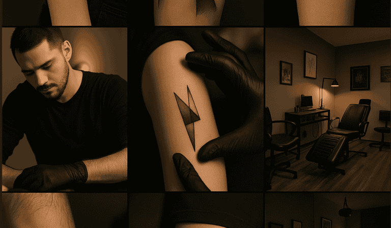Колаж татуювань у різних стилях: fine line, blackwork, реалізм, геометрія — у професійній тату студії Львова