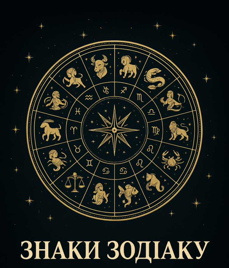реалістичне зоряне небо з колом із 12 знаків Зодіаку, місяцем у центрі та золотим сяйвом