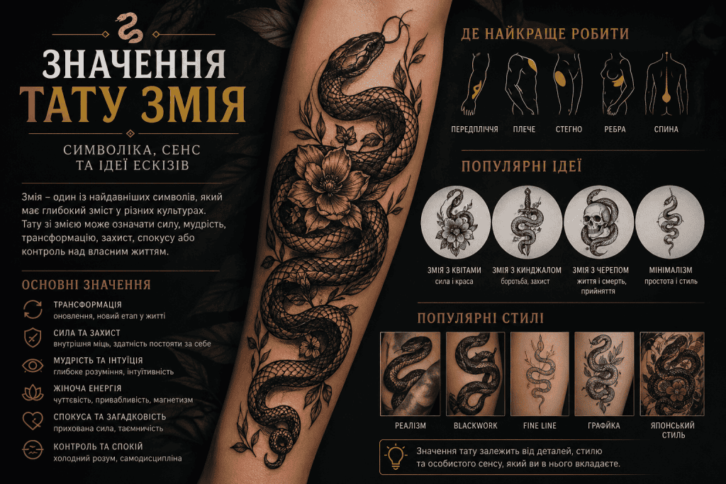 тату змія на руці реалістичний ескіз змії татуювання значення
