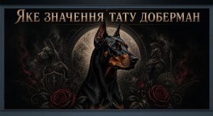 Тату доберман у темному стилі — символ сили, захисту, вірності та внутрішнього контролю