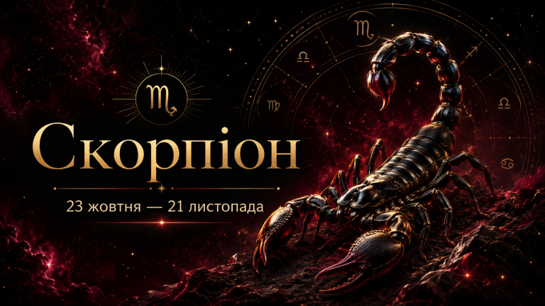 Скорпіон знак зодіаку — астрологічна ілюстрація з датами 23 жовтня — 21 листопада