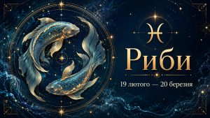Риби — знак зодіаку 19 лютого — 20 березня, символ ♓ і дві риби на космічному фоні