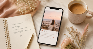 Цитати під фото в Instagram — смартфон, блокнот, кава та квіти